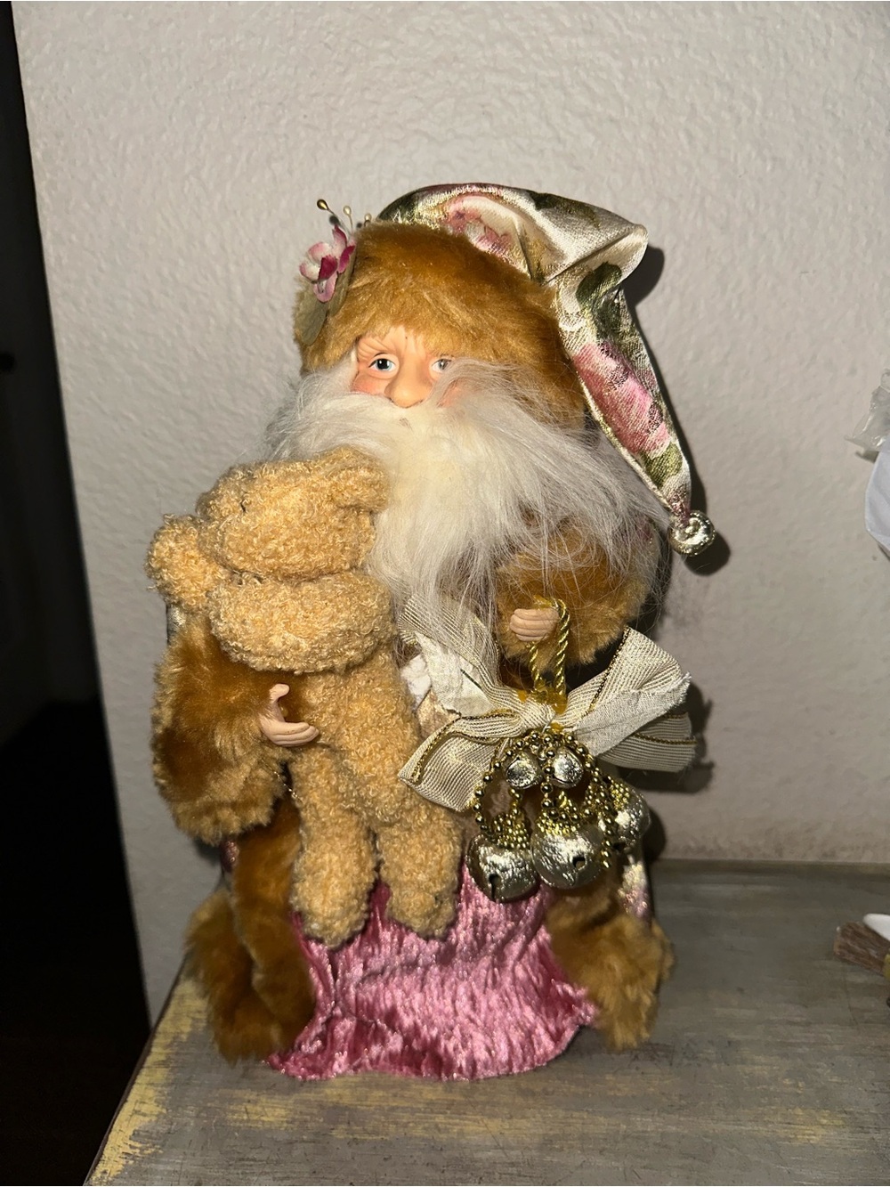 Christmas Santa Holiday Centerpiece Tree Topper Decor 13 Inches tall With Bear